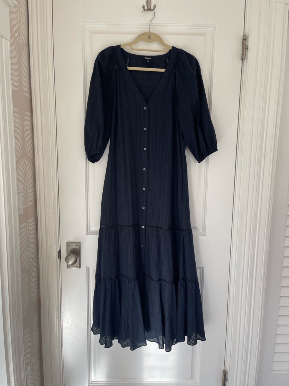 Madewell Midi | Maxi Prairie Dress, 100% Cotton Navy Windowpane, Size 8-10 - Picture 4 of 16